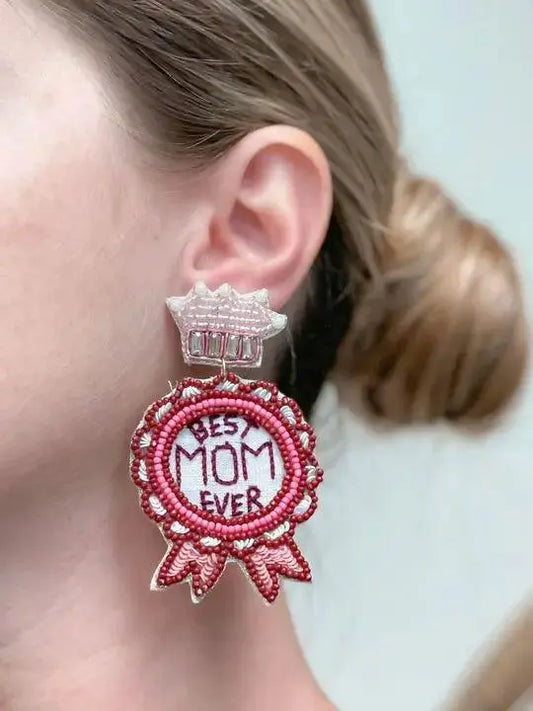 'Best Mom Ever' Award Beaded Dangle Earrings - Shop Beautiful Gloww