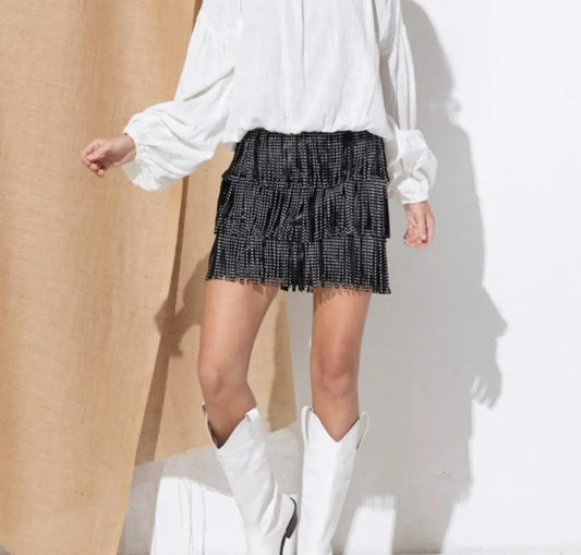 Black Studded Fringe Skirt - Shop Beautiful Gloww