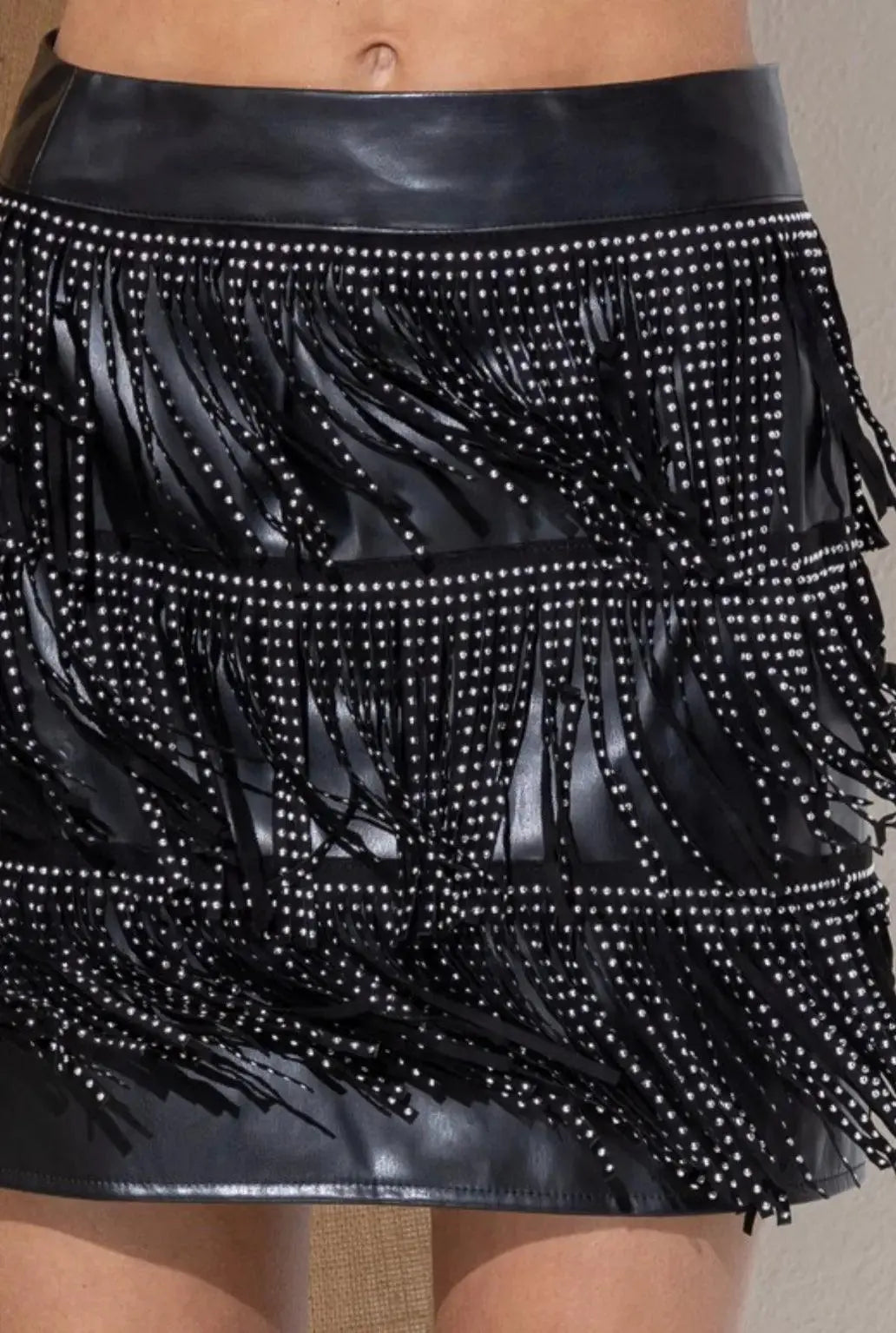 Black Studded Fringe Skirt - Shop Beautiful Gloww