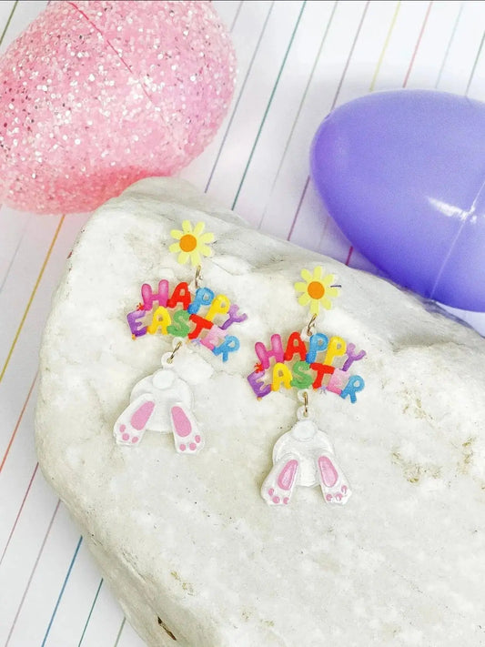 'Happy Easter' Bunny Tail Dangle Earrings - Shop Beautiful Gloww