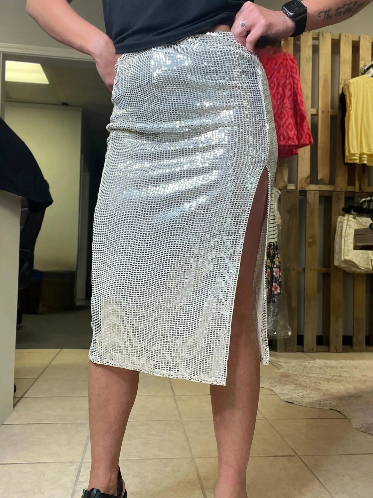 Reba Sequins Skirt-Silver - Shop Beautiful Gloww