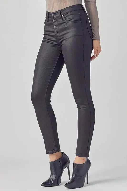 Risen Black Coated Skinny Jeans - Shop Beautiful Gloww